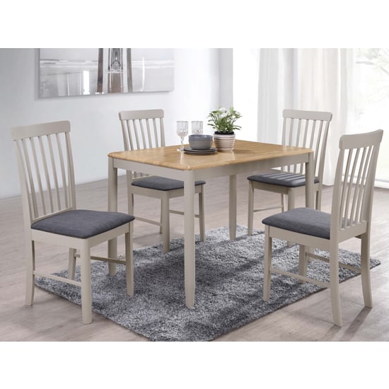 Alcor Fixed Dining Set With 4 Stone Grey Chairs