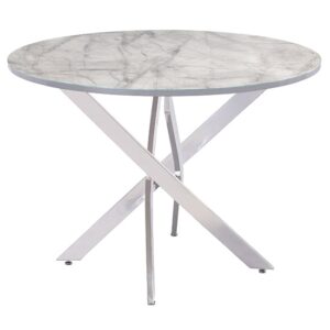 Atden Round Marble Dining Table In Grey With Chrome Legs