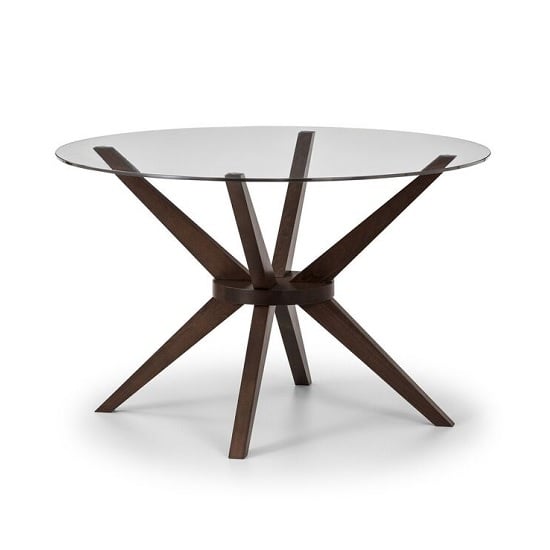 Calderon Glass Dining Table Round In Clear With Walnut Legs