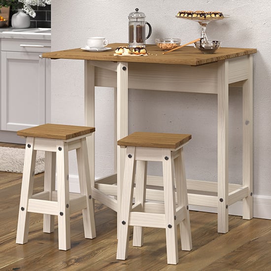 Consett White Drop Leaf Dining Set With 2 Stools