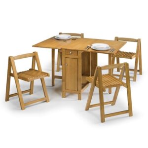Eimear Dining Set In Natural Oak With 4 Folding Chairs