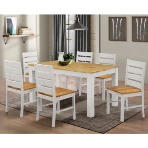 Fauve Wooden Dining Set In Natural And White With 6 Chairs