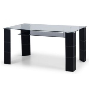 Gaiana Glass Dining Table In Clear And Black Glass Undershelf