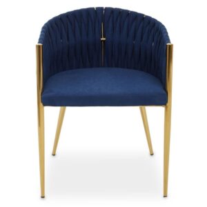 Gdynia Fabric Dining Chair In Blue With Woven Back