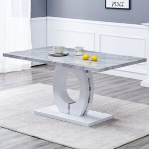Halo High Gloss Dining Table In Magnesia Marble Effect