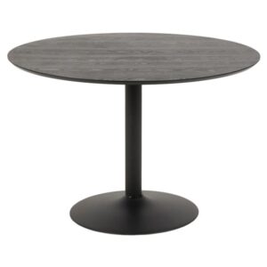 Ibika Round Wooden Dining Table In Ash Black With Black Base