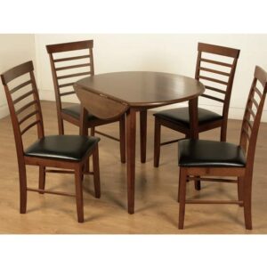 Marsic Round Drop Leaf Dining Set In Dark With 4 Chairs