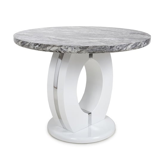 Naiva Marble Gloss Effect Round Dining Table With White Base