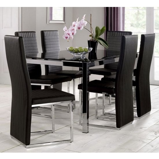 Taisce Glass Dining Set In Black With 4 Chairs