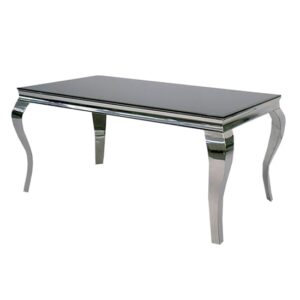 Laval Large Glass Dining Table In Black With Chrome Curved Legs