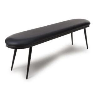 Aara Faux Leather Dining Bench In Black With Black Metal Legs