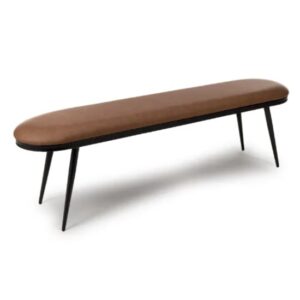 Aara Faux Leather Dining Bench In Tan With Black Metal Legs