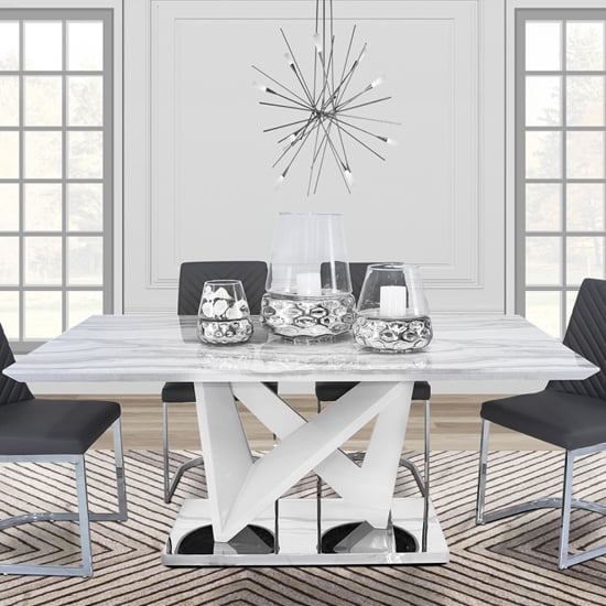 Aroow Wooden Dining Table Rectangular In White Marble Effect
