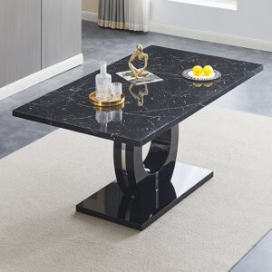 Halo High Gloss Dining Table In Milano Marble Effect