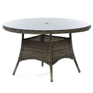 Ryker Rattan Dining Table Round In Brown Weave With Glass Top
