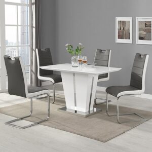Memphis Small White Gloss Dining Table 4 Petra Grey Chairs
