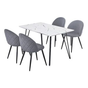 Muirkirk White Marble Effect Dining Table 4 Grey Velvet Chairs