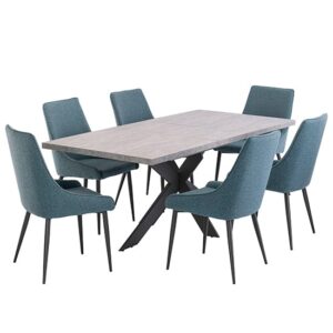 Remika Light Grey Extending Dining Table 6 Remika Teal Chairs