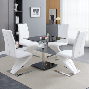Hartley Black Glass Bistro Dining Table 4 Demi Z White Chairs